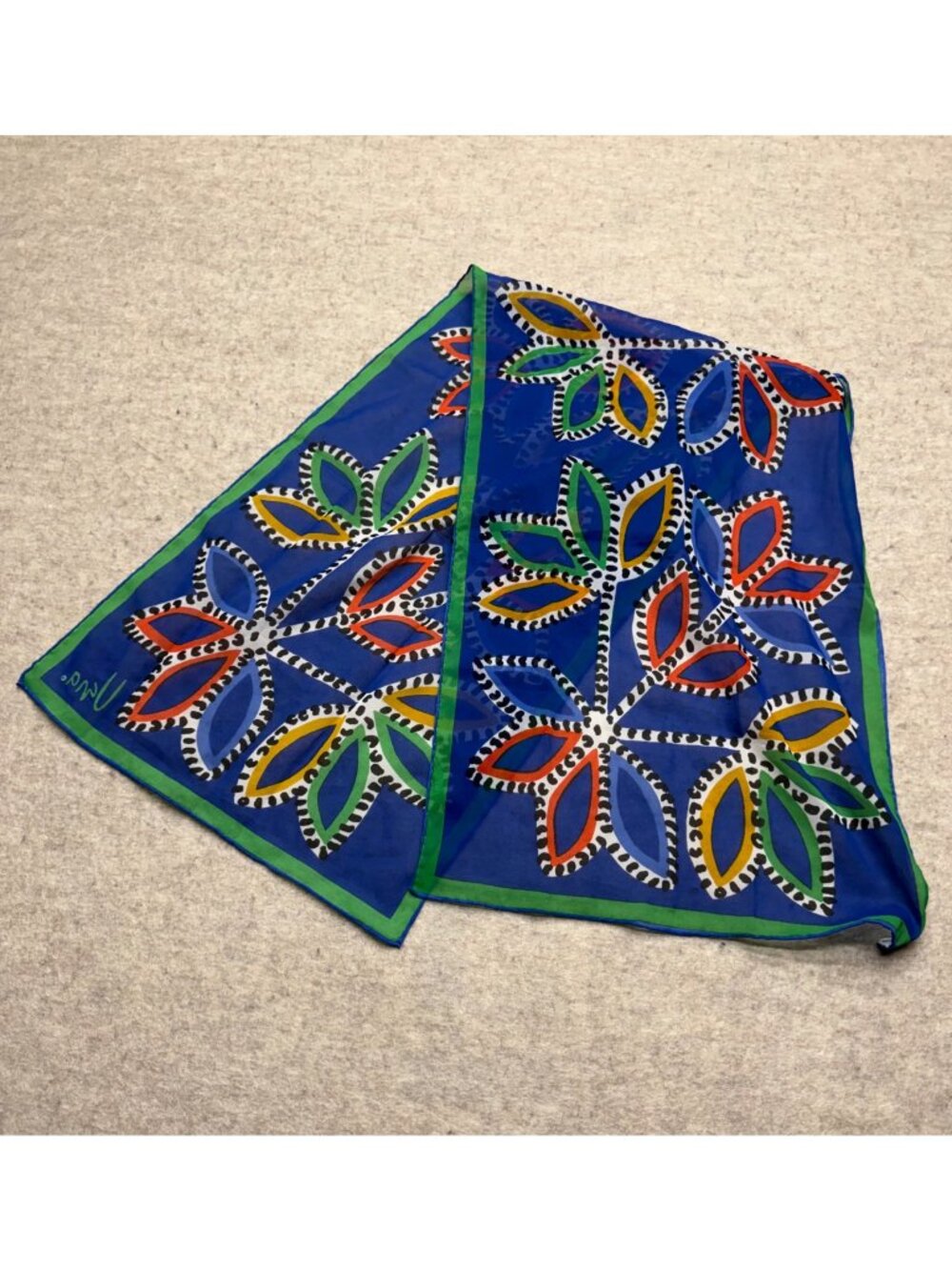 Vintage Retro 70's Vera Neumann Blue Floral Scarf 14" X 43"